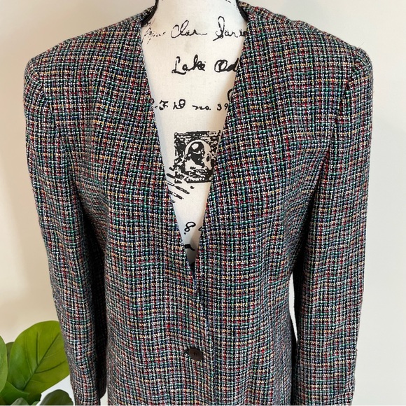 Vintage Liz Claiborne power suit blazer 80’s tweed multicolored with pockets 🔥 - Picture 3 of 11